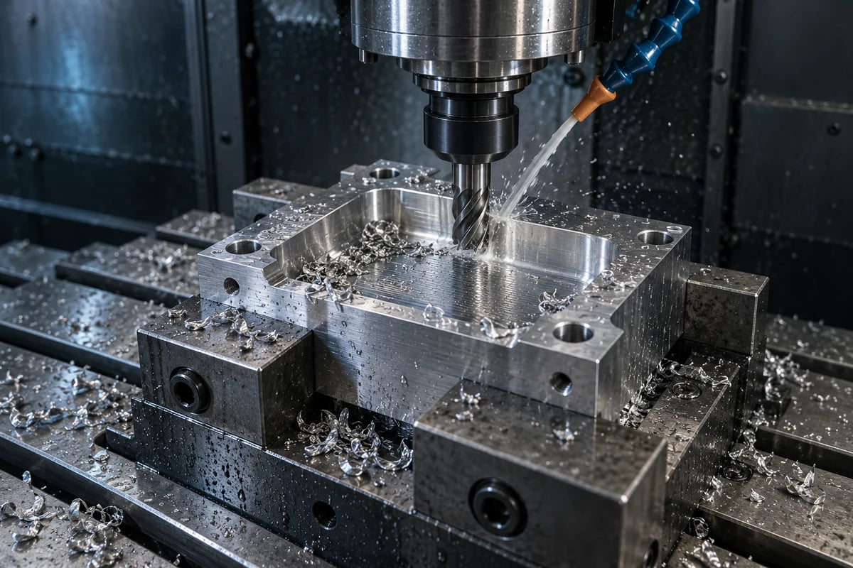 End milling a pocket in a securely clamped metal component