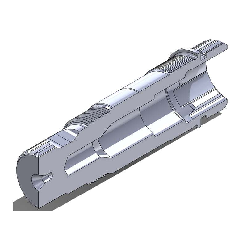 Lower Assist Shaft made of medium-carbon steel with external and internal splines, precision machined and laser marked