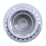 Lower Assist Shaft made of medium-carbon steel with cold forged splines, laser marked 2D barcode, high precision machining and tight tolerance.