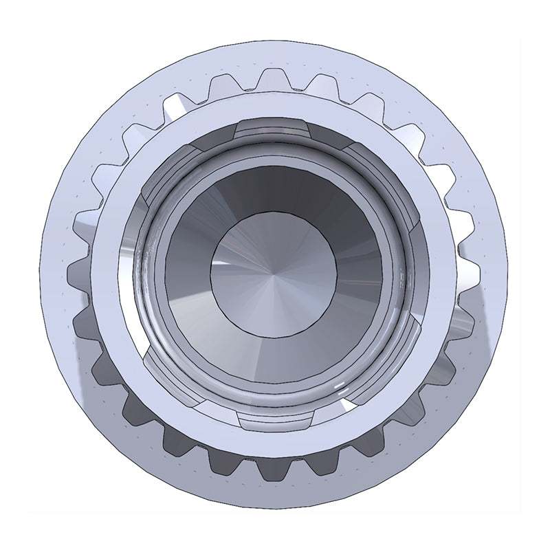 Lower Assist Shaft made of medium-carbon steel with cold forged splines, laser marked 2D barcode, high precision machining and tight tolerance.