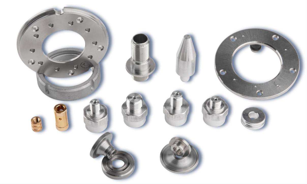 Close-up of high-precision CNC-machined metal components for industrial applications