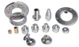 Close-up of precision machined products with detailed metal components