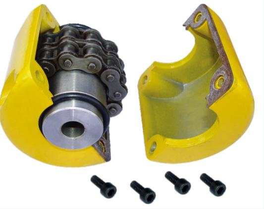 Industrial roller chain couplings made of high-strength steel for torque transmission between shafts in machinery