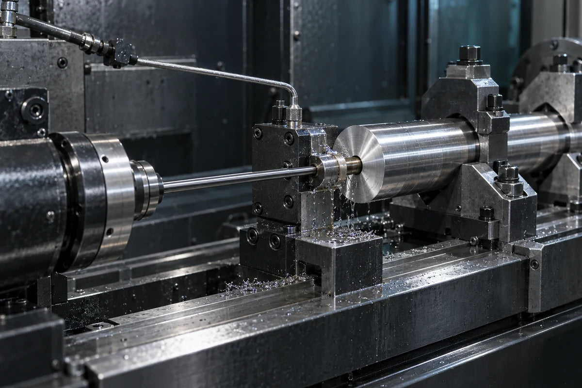 Guided axial deep-hole drilling of a clamped shaft