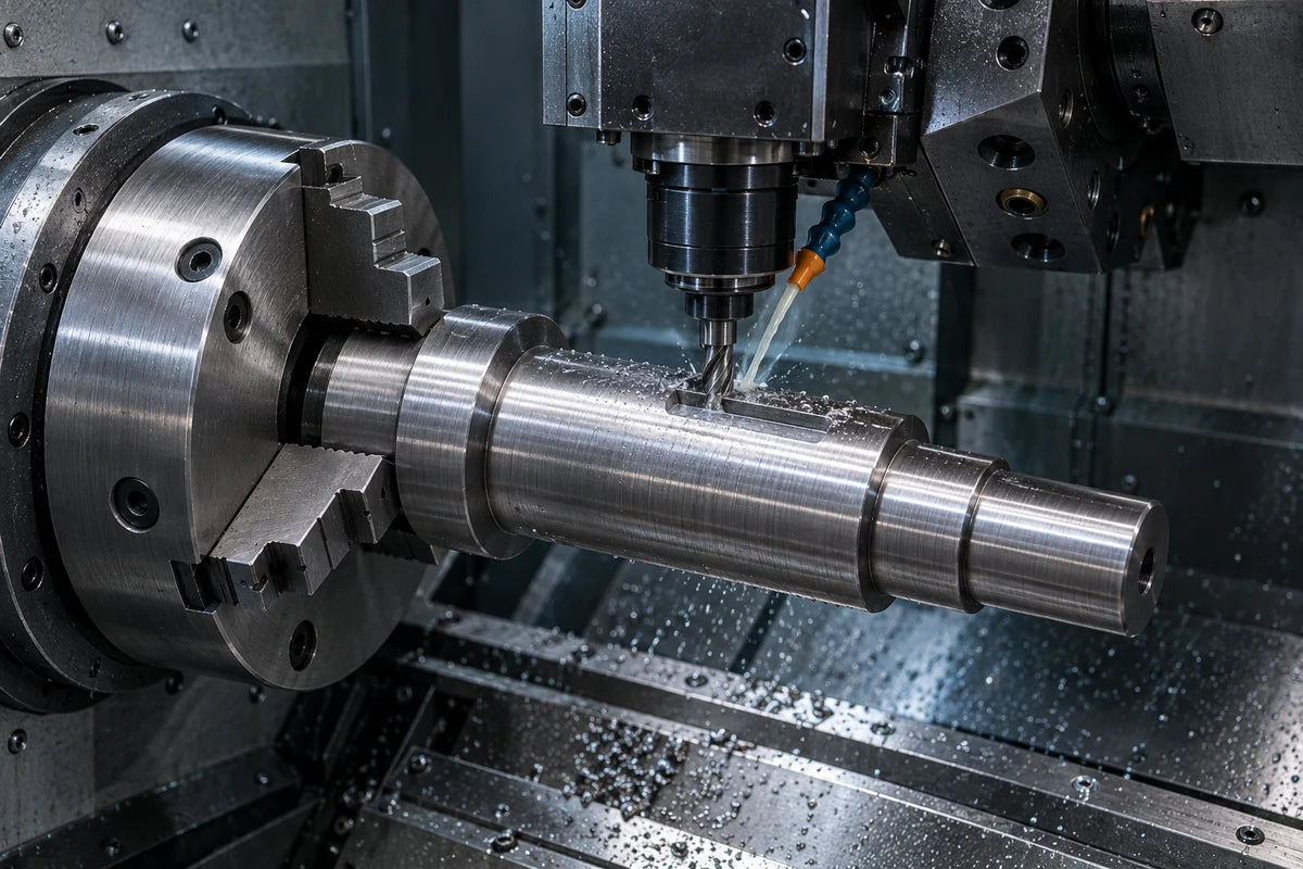 Live-tool milling of a keyway in a clamped shaft