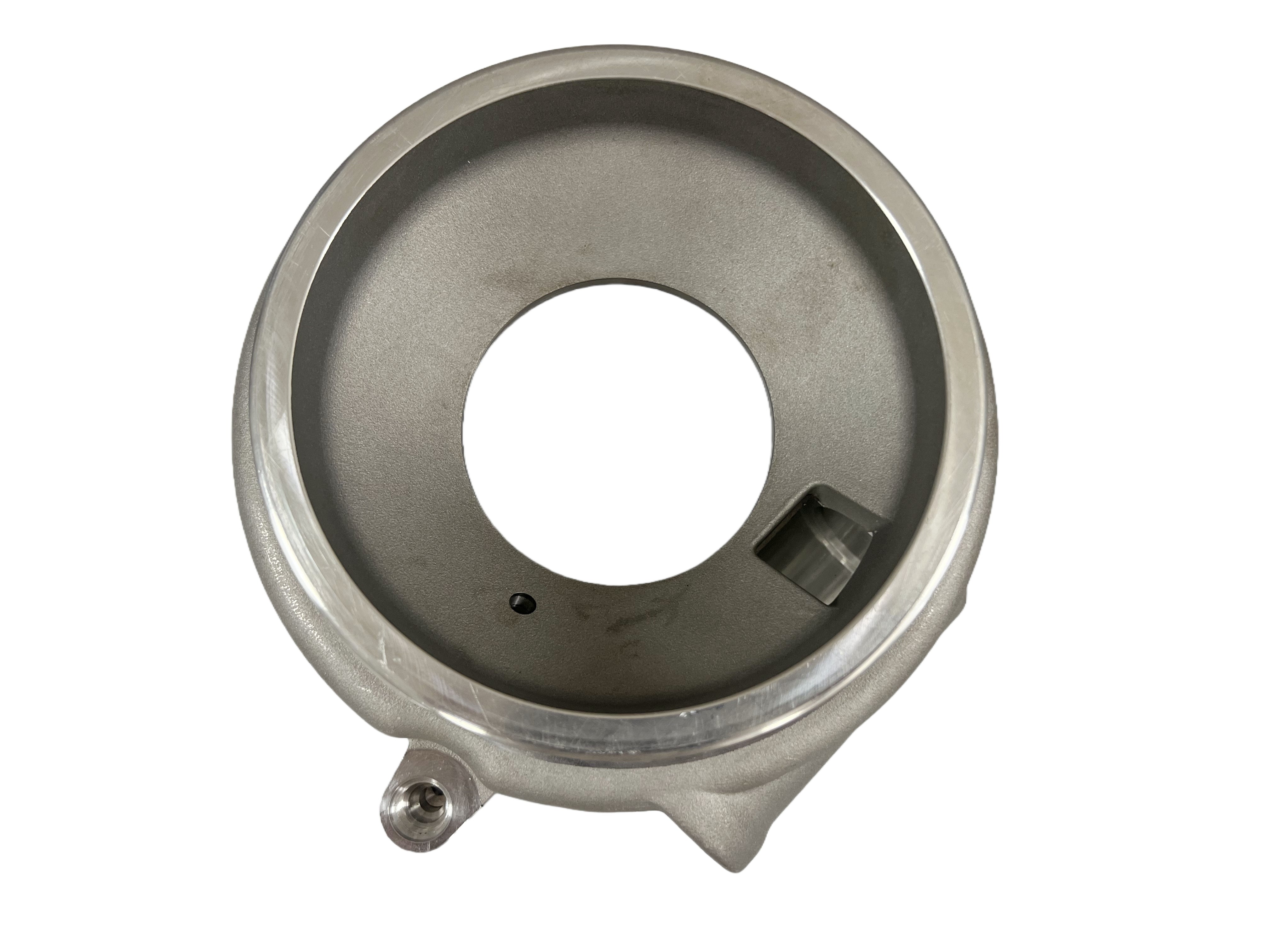 Anonymous cast aluminum chamber component, interior view of the main opening and local side features