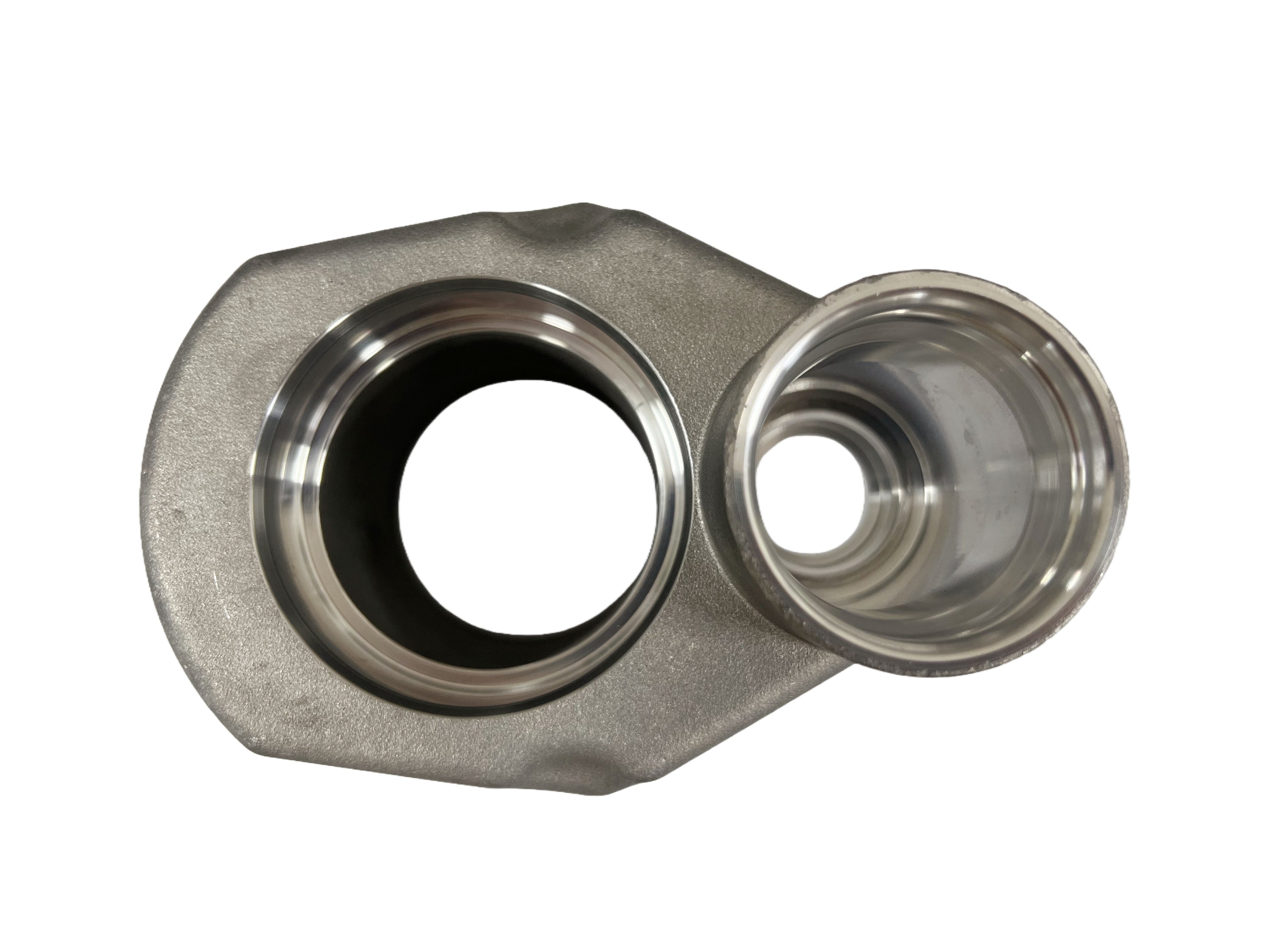 Second real product view showing two adjacent bore regions and stepped internal surfaces of the cast aluminum component